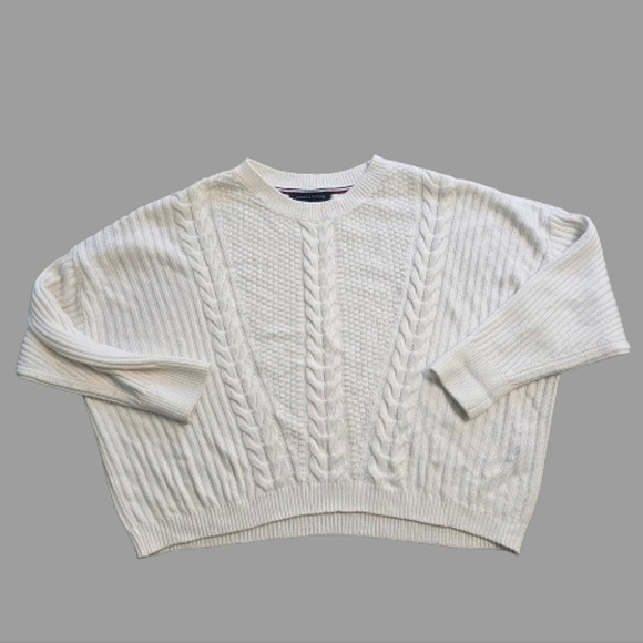 Tommy Hilfiger Cable Knit Sweater Oversized Cropped Xl - Picture 1 of 11